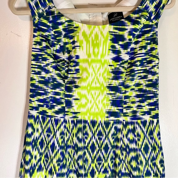 Women’s Adrianna Papell Lime Green/ Blue/White Print Sleeveless Dress SZ 4 - Picture 4 of 9